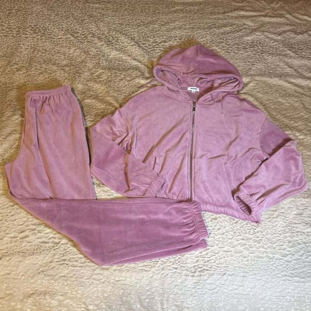 Garage Pink velour tracksuit hoodie zip size small